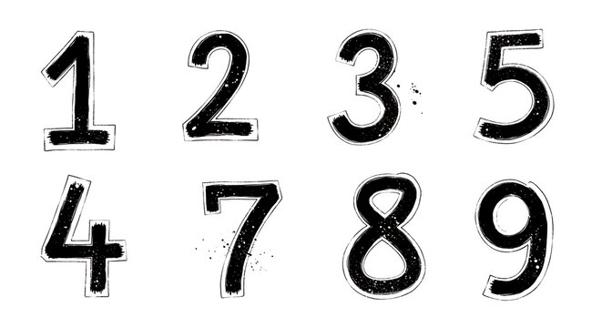 Black background, with white numbers, 1, 2, 3, 5, 4, 7, 8, 9 in, scattered arrangement