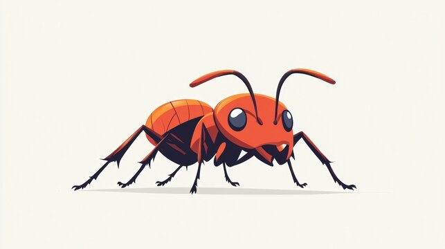 A cartoon ant with a red body stands isolated on a white background facing left