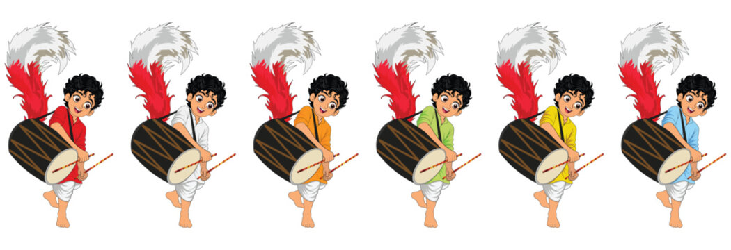 Durga Puja Dhaki Character Bundle - Traditional Bengali Festival Set