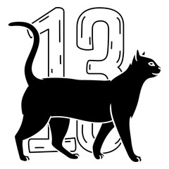 Mysterious black cat silhouette with number design © Vexels