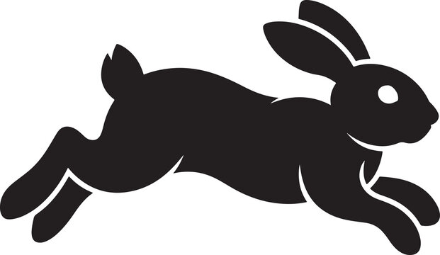 Black silhouette of a jumping rabbit or hare isolated on a white background