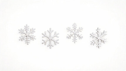 Fototapeta premium Snowflake Icons, Winter Decor, Christmas Element, Snow Crystal, Cold Weather, Xmas Ornament, Minimalist White Snowflake, Seasonal Graphic, Frozen Symbol, Holiday Decoration, Silver Ice, Set of Four.