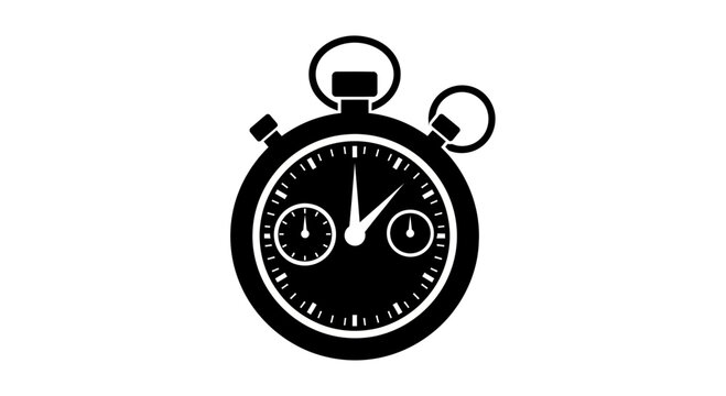 Classic Stopwatch Icon Black Silhouette Isolated White Background.