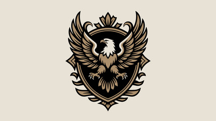 Obraz premium Bold eagle crest with wings and shield design in black and white vector style