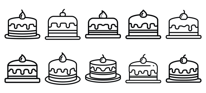 Black line art cake delivery box vector illustration icons. Collection of Delivery web outline  icon set.