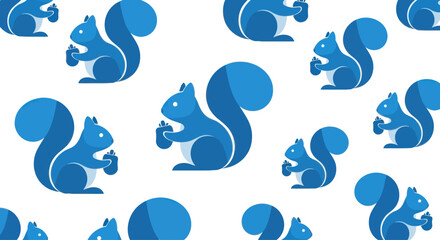 Seamless Pattern of Blue Squirrels Holding Acorns on White Background © micro