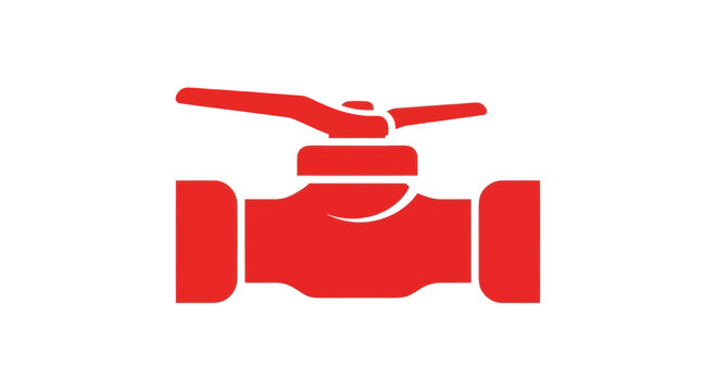 Red industrial valve icon on white background