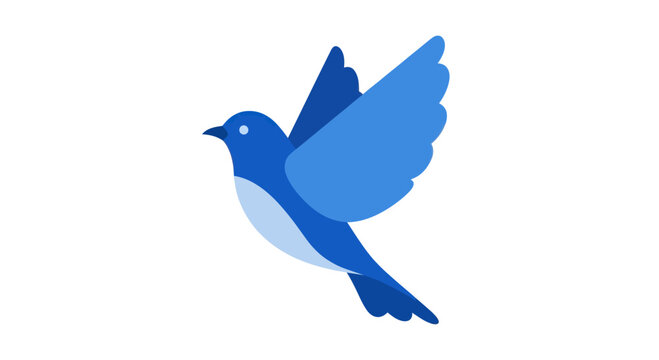 Blue bird in flight, symbolizing freedom, hope, and new beginnings. Minimalist graphic.