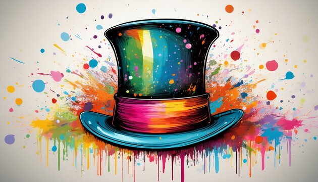 colorful splatter painting of mad hatter top hat