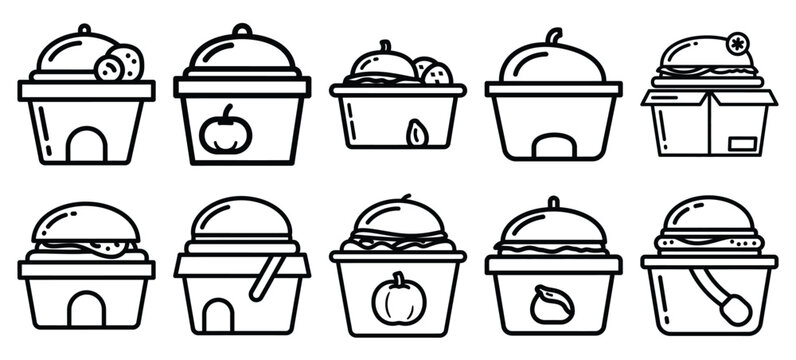 Black line art food delivery analytics vector illustration icons. Collection of Delivery web outline  icon set.