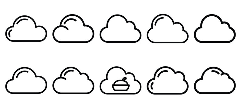 Black line art food delivery cloud vector illustration icons. Collection of Delivery web outline  icon set.