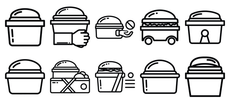 Black line art food delivery confirmation vector illustration icons. Collection of Delivery web outline  icon set.