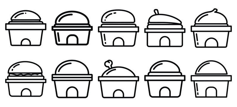 Black line art food delivery subscription vector illustration icons. Collection of Delivery web outline  icon set.