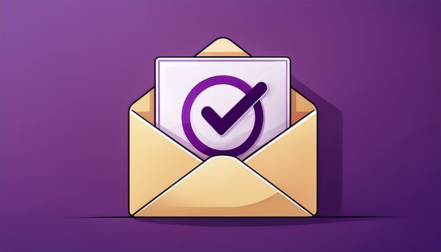 newsletter subscription confirmed with checkmark inside email envelope on purple background