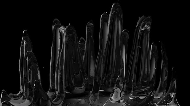 Abstract liquid animation, black and white gel fluid, swirling organic shapes, smooth morphing transition, high-contrast monochrome, viscous ink-like texture, slow flowing movement, hypnotic marble pa