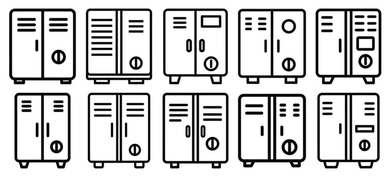 Black line art smart locker food vector illustration icons. Collection of Delivery web outline  icon set.