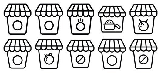 Black line art street snack delivery vector illustration icons. Collection of Delivery web outline  icon set. © Bipul