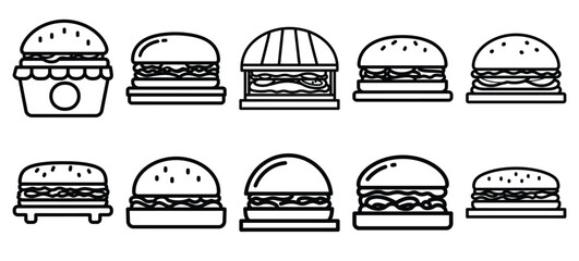 Black line art street food delivery vector illustration icons. Collection of Delivery web outline  icon set. © Bipul