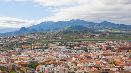 Houses of the city of San Cristobal de la Laguna with Anaga mountains in the background, Tenerife, Canary Islands, Spain  © Kristof Lauwers