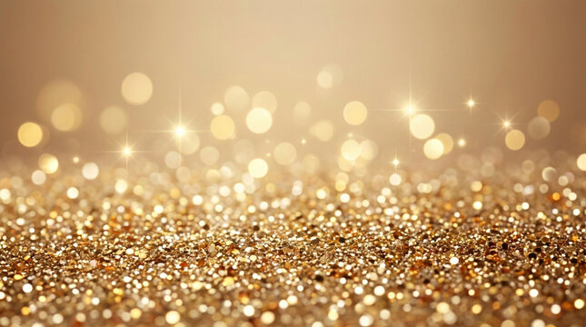 Gold glitter bokeh background for luxury holiday festive design.