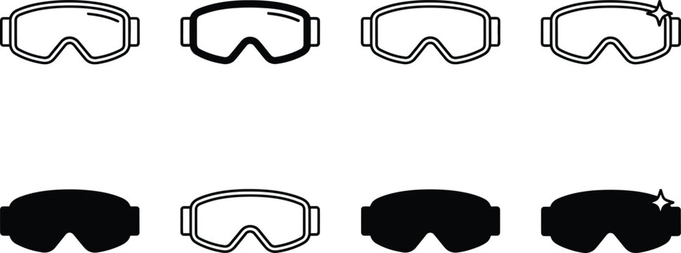 Set of eight different goggles and ski mask vector icons in black and white Vector