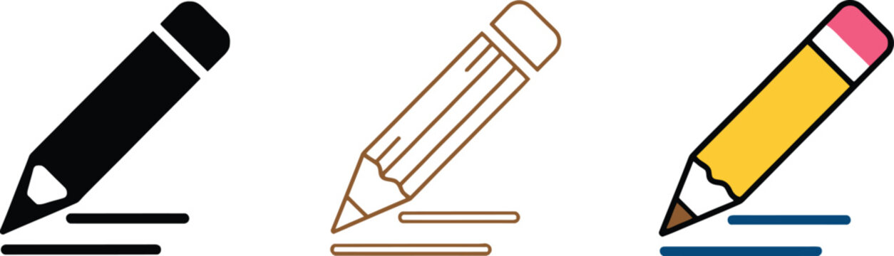 Three colored pencils drawing different lines on clean background Vector