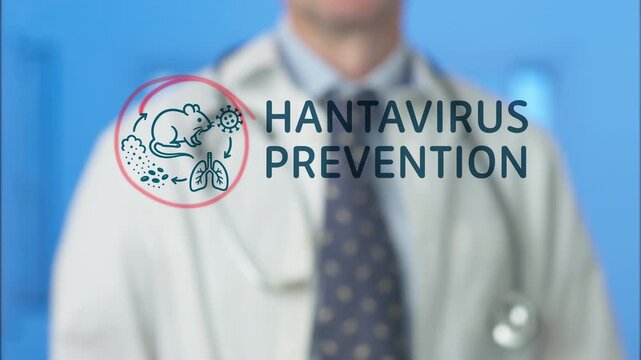 Medical professional explaining the hantavirus transmission cycle from rodents to humans, highlighting the importance of prevention and public health measures against the infectious disease