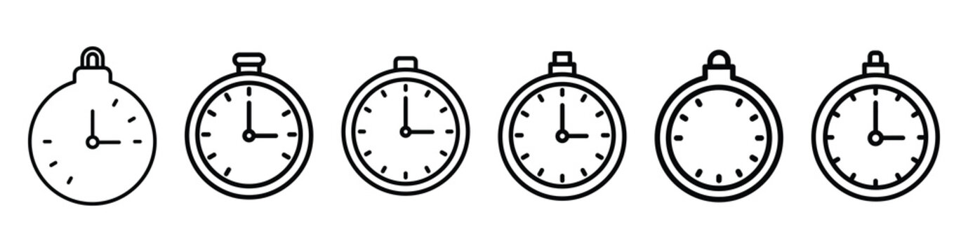 christmas clock line web icon set. Christmas outline icons on white background.