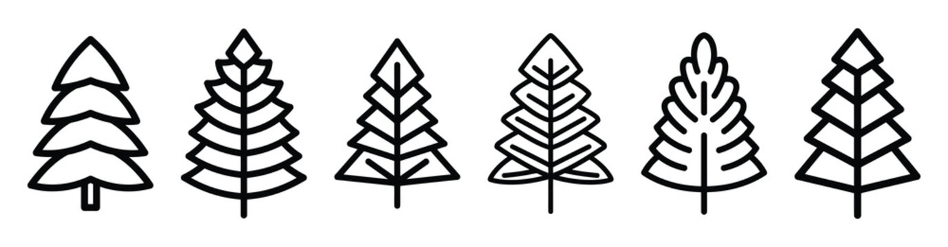 christmas pine leaves line web icon set. Christmas outline icons on white background.