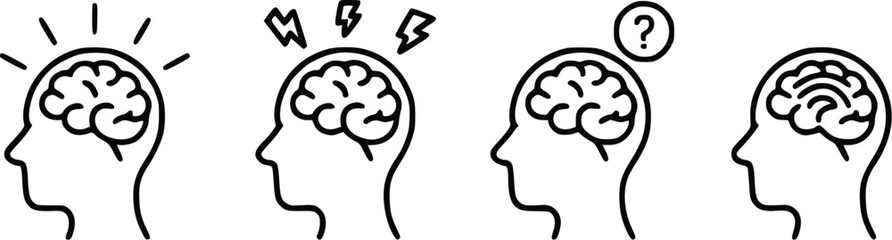 Four of Human Head with Brains Showing Different Mental States © Vectory Icons