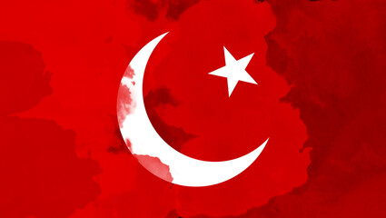 Obraz premium Distressed Red Background with White Crescent Moon and Star Symbol