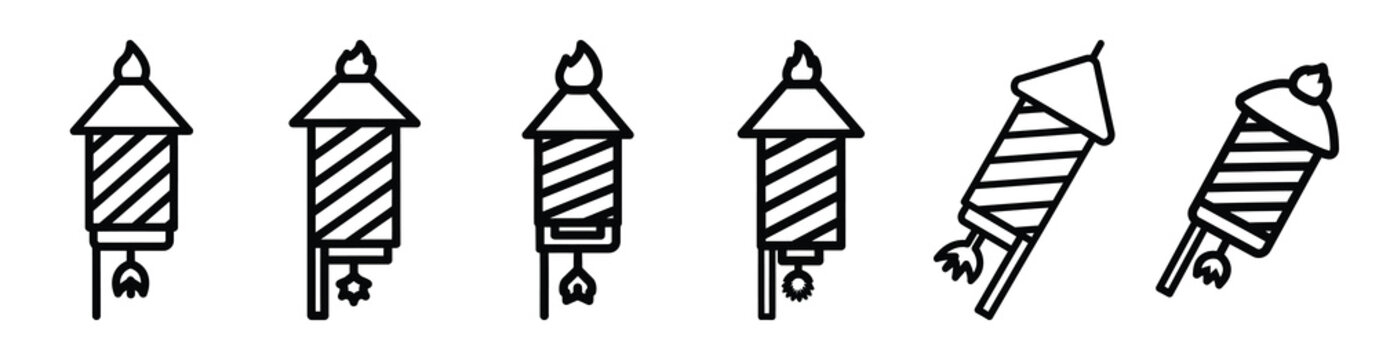 holiday fireworks line web icon set. Christmas outline icons on white background.