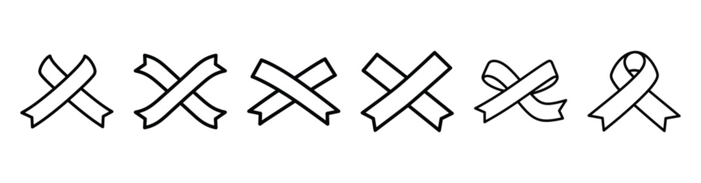 holiday ribbon loop line web icon set. Christmas outline icons on white background.