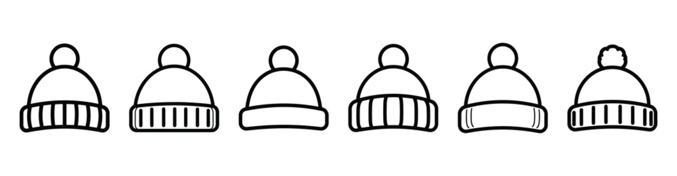 winter hat line web icon set. Christmas outline icons on white background.