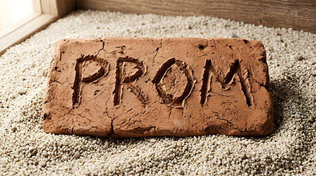 Clay brick with prom text