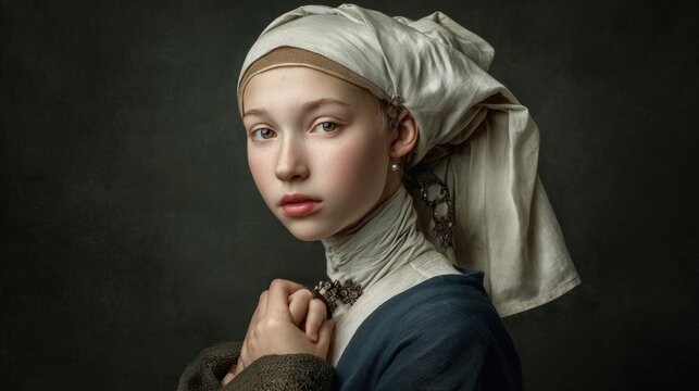 Europe medieval lifestyle. A portrait of a young woman, likely from the Renaissance period, set against a dark, textured background.