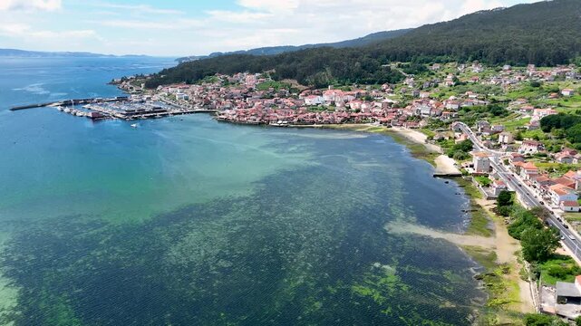 Aerial view of combarro fishing village and marina in galicia spain