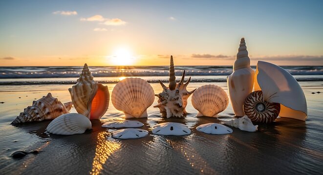 Drum set with golden cymbals at sunset beach