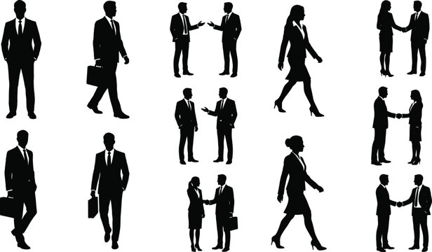Black and white of business professionals walking and talking in groups business people