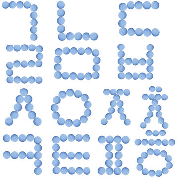 Korean Hangul Consonants Made with Blue Pearl Beads on transparent Background