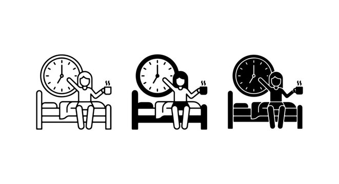 Morning Routine Icons, Wake Up Set, Bedtime Rituals, Sleep Schedule Vector Graphics