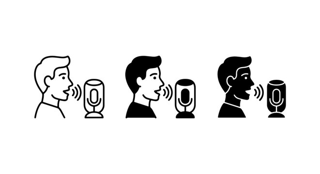 Voice Command Icons, Smart Speaker Interaction, Digital Assistant User Interface, Voice Control Technology