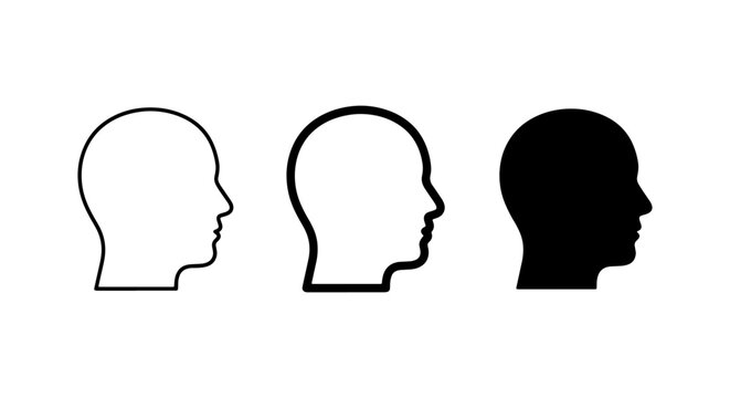 Profile Head Icons, Silhouette and Outline, Human Face Vector Graphics, Simple Head Shapes