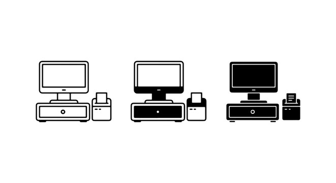 Cash Register Icons, Retail POS System Vector Set, Point of Sale Equipment Graphics