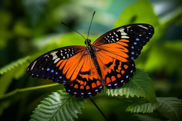 Fototapeta premium Butterfly with vibrant orange and black wings showcasing intricate patterns and blue spots