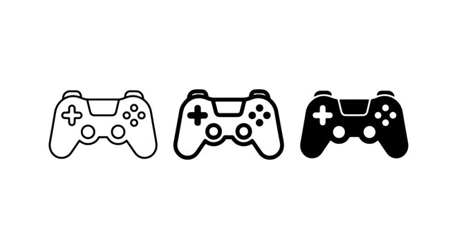 Video Game Controllers, Gaming Joysticks, Digital Entertainment Input Devices, Vector Icons