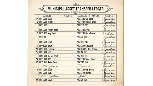 Vintage municipal asset ledger form isolated on a transparent background