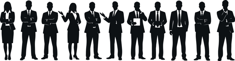 Fototapeta premium Diverse business professionals silhouette collection standing poses isolated on transparent background for corporate design