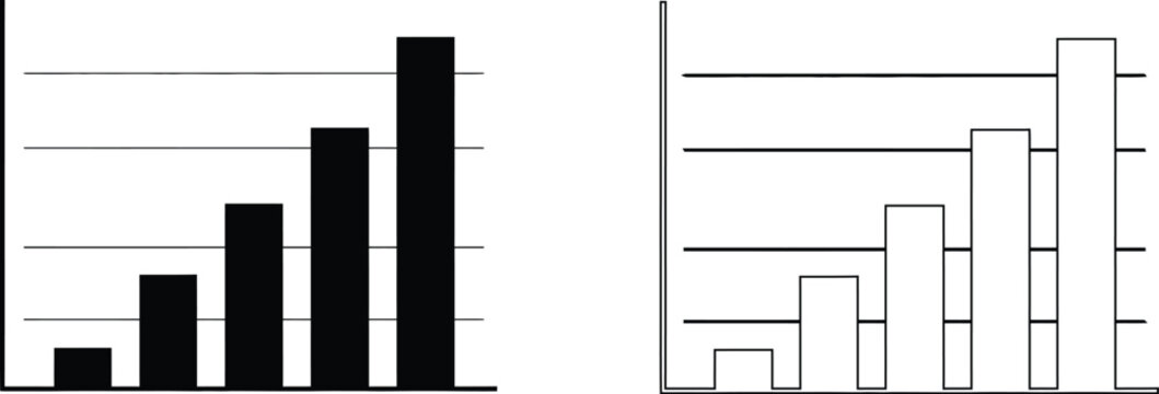 Two simple bar graphs with varying heights on a white background illustrating data analysis