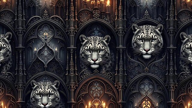 Gothic Architecture Adorned with Majestic Tiger Heads.